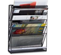 Relaxdays Porte-revues Mural Porte-journaux Porte-magazines 6 Casiers Hxlxp: 40 X 32 X 10 Cm, Noir