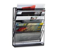 Relaxdays Porte-revues mural porte-journaux porte-magazines 6 casiers HxlxP: 40 x 32 x 10 cm, noir