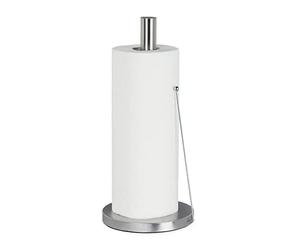 Relaxdays Porte-rouleau de cuisine en acier inoxydable, porte-rouleau de papier sur pied, pour la cuisine, HxP 33 x 15 cm, argenté, 1 pièce
