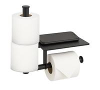 Relaxdays Porte-Rouleau de Papier Toilette avec étagère, H x L x P 27 x 28 x 10,5 cm, métal, Support de Rechange, Noir