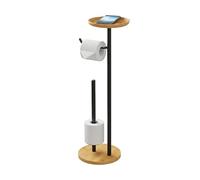 Relaxdays Porte-Rouleau Papier Toilette, Rangement Rouleaux, Tablette, Bambou/métal, 65x25x20 cm, Noir/Nature
