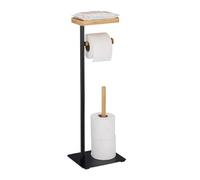 Relaxdays Porte-Rouleaux avec étagère, Support Non Fixe, serviteur Fer & Bambou, Noir - Nature