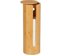 Relaxdays - Porte-rouleaux de papier toilette, 4 rouleaux, bambou, H x P : 42 x 14,5 cm, support vertical pour rouleaux de réserve, couvercle, couleur naturelle