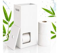 Relaxdays - Porte-Rouleaux de Papier Toilette, 8 Rouleaux, Blanc | H x l x P : 50 x 25 x 14 cm, poignée, support pour rouleaux de rechange, modèle sur pied, MDF