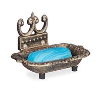 Relaxdays Porte-savon antique en fonte support savon retro vintage bronze HxlxP: 10 x 15 x 11,5 cm, bronze