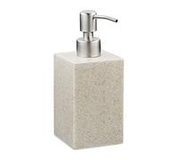 Relaxdays Porte-Savon Liquide, 300 ML, Rechargeable, Salle de Bain, Distributeur shampoing, Pompe en INOX, carré, Beige