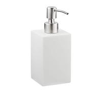 Relaxdays Porte-Savon Liquide, 300 ML, Rechargeable, Salle de Bain, Distributeur shampoing, Pompe en INOX, carré, Blanc