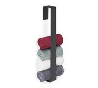 Relaxdays Porte-Serviette Mural, Barre Chiffon 45 cm, INOX, Autocollant, Salle de Bain, Serviettes invités, Noir