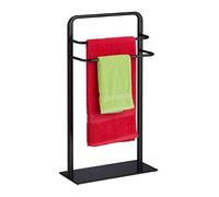 Relaxdays Porte-Serviettes, 3 Barres, Fer et Verre trempé, H x L x P : env. 79 x 45 x 20 cm, pour Salle de Bain, Noir
