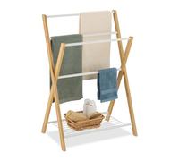 Relaxdays Porte-Serviettes, 4 Barres, étagère, Bambou et Fer, pour la Salle de Bain ou la Cuisine, Nature et Blanc