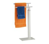 Relaxdays Porte-serviettes autoportant, 2 barres, sèche-serviette salle de bain, acier, HLP : 78x44x20 cm, blanc/argenté