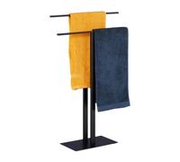 Porte-serviettes Relaxdays, 2 barres, sur pied, salle de bains, fer, porte-serviettes double HBT : 82 x 50 x 19 cm, noir