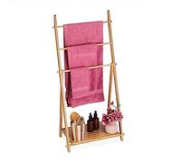 Relaxdays Porte-Serviettes Bambou, 3 Barres, 1 étagère, HxLxP: 110x53x31,5 cm, Pliable, échelle sèche-Serviettes, Nature