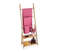 Relaxdays Porte-Serviettes en Bambou, 3 Barres, 2 étagères, HxLxP: 134x53x31,5 cm, Pliable, sèche-Serviettes, Nature