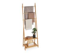 Relaxdays Porte-serviettes en bambou, 3 barres, 2 étagères, HxLxP : 153 x 53,5 x 30 cm, non fixe, salle de bain, nature