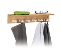 Relaxdays Porte-serviettes en bambou 6 crochets