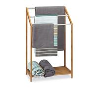 Relaxdays Porte-serviettes en bambou sur pied 3 barres HxlxP: 85 x 51 x 31 cm support serviette salle de bain, nature