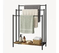 Relaxdays Porte-Serviettes Industriel sur Pied, 3 Barres, étagère, Brun foncé/Noir, 81x60x28cm