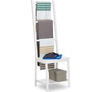 Relaxdays : porte-serviettes, porte-vêtements, porte-serviettes, valet de nuit, tabouret de salle de bain, bambou, H x l x P : 133 x 40 x 42 cm, blanc