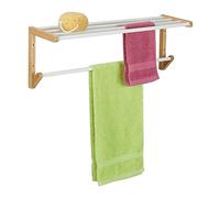 Relaxdays Porte-Serviettes pour Le Mur, en Bambou, Nature et Blanc | 5 barres, HLP : 25x70x20 cm, salle de bain