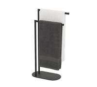 Porte-serviettes Relaxdays, H x l x P : 78,5 x 38,5 x 17 cm, métal, 2 barres, porte-serviettes sur pied, salle de bains, noir
