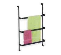 Relaxdays Porte-serviettes de porte sans perçage 3 barres 2 crochets acier noir 85x54,5x15 cm