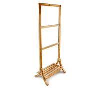 Relaxdays Porte-Serviettes sur pied avec Étagère en bois de Bambou HxlxP: 105 x 40 x 27 cm compartiment rangement support vêtement avec 3 barres valet de chambre serviteur séchoir à linge, nature