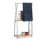 Relaxdays Porte-Serviettes Sur Pied Design X 2 Étagères Support Serviettes de Bain SDB 93x46x20cm Bambou+Acier Nature