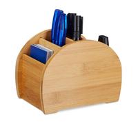 Relaxdays Porte-stylo en bambou, 4 compartiments, apparence naturelle, boîte à stylos, bureau, fournitures, naturel