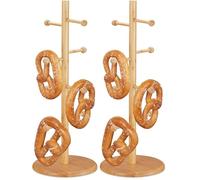 Relaxdays Porte-tasses en bambou, 8 branches, HxD : 50x19,5 cm, arbre à tasses, porte-saucissons, porte-bretzels, nature (Lot de 2)
