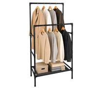 Relaxdays Porte-vêtements, 2 tringles avec Tablette, emboîtement, Noir | Dimensions : 157 x 85 x 46 cm, métal et tissu, dressing