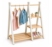 Relaxdays porte-vêtements enfant en pin naturel/blanc, tringle + étagère, 111,5 x 112 x 48 cm