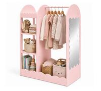 Relaxdays Porte-vêtements Enfant, Miroir, 5 Compartiments, Tringle, Rose | H x l x P : 100 x 94 x 38 cm, penderie pour enfants
