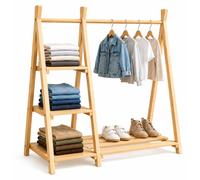 Relaxdays, porte-vêtements pour enfants, en bois de pin, avec barre de suspension et étagère, dimensions : 111,5 x 112 x 48 cm, idéal pour une chambre d'enfant, finition naturelle