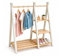 Relaxdays porte-vêtements enfant en pin, tringle + étagère, 111,5 x 112 x 48 cm, naturel/blanc