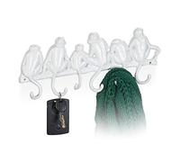Relaxdays Portemanteau Design singes, en Fonte, HxLxP : 14,5x36,5x4 cm, 6 Crochets, Aspect luisant, Porte-clés, Blanc