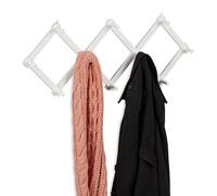 Relaxdays Portemanteau en Bois, Rangement réglable, 10 Crochets, pour Vestes, Support Pliable, patères, Blanc