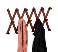 Relaxdays Portemanteau en Bois, Rangement réglable, 17 Crochets, pour Vestes, Support Pliable, patères, Marron
