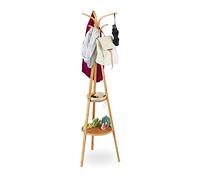 Relaxdays Portemanteau Moderne en Bambou, 6 Crochets, 2 étagères, Porte-Vestes Design en Bois, 178x50x50 cm, Nature, Polyester, 178 x 50 x 50 cm