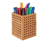 Relaxdays Pot à crayon bambou, lot de 2, porte-stylos bois, pour ciseaux, style maison de campagne, HxLxP 11,5 x 9 x 9 cm, nature