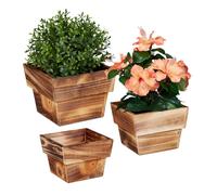 Relaxdays Pot à fleurs en bois jeu de 3
