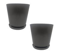 Relaxdays Pot de fleurs, 2 pièces, pot de plantation avec soucoupe, H x D : 20 x 20 cm, plastique, gris foncé