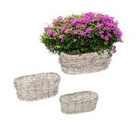 Relaxdays Pot de Fleurs, 3 Tailles différentes, en rotin, avec Plastique, Cache-Pots pour intérieur, Blanc-Nature