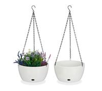 Relaxdays pot de fleurs avec réservoir d'eau, lot de 2, HxD : 67x28,5 cm, pots de plantes, trou de drainage, blanc