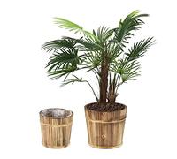 Relaxdays Pot de Fleurs en Bois, Lot de 2 différentes Tailles, Ø 24 et 19 cm, pour l’intérieur et l’extérieur, Nature