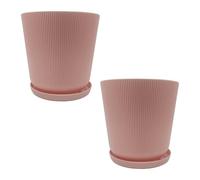 Relaxdays Pot de Fleurs, Lot de 2, Pot avec Soucoupe, H x P : 20 x 20 cm, Pot à Herbes, Plastique, Rose Ancien