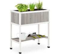 Relaxdays - Potager surélevé en bois, bac à fleurs sur pilotis, dimensions : 80,5 x 74 x 38 cm, jardin, balcon et terrasse, avec film plastique, gris-blanc
