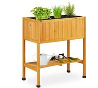 Relaxdays : potager surélevé en bois, bac à fleurs sur pilotis, dimensions : 80,5 x 74 x 38 cm, pour le jardin, le balcon et la terrasse, avec film plastique, orange