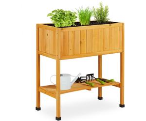 Relaxdays : potager surélevé en bois, bac à fleurs sur pilotis, dimensions : 80,5 x 74 x 38 cm, pour le jardin, le balcon et la terrasse, avec film plastique, orange