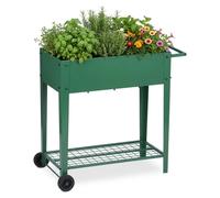 Relaxdays : potager surélevé, grille de rangement, 2 roues, jardin, balcon et terrasse, H x l x P : 80 x 85 x 50 cm, potager sur table mobile, vert